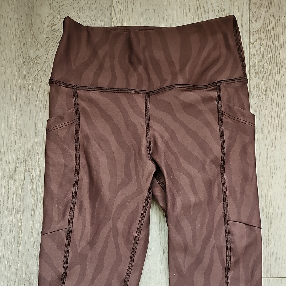 Brown Zebra Print Leggings With Pockets